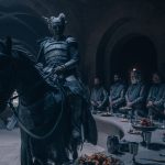 The Green Knight arrives to drop a challenge in the King's court in A24 Films' THE GREEN KNIGHT