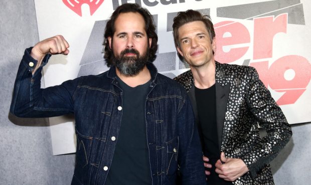 FILE: (L-R) Ronnie Vannucci Jr. and Brandon Flowers of The Killers attend 2019 iHeartRadio ALTer Eg...