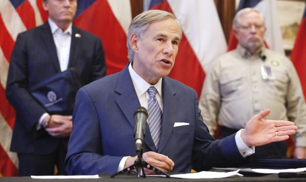 FILE: Texas Gov. Greg Abbott speaks during a press conference at the Texas Capitol in Austin on Mar...