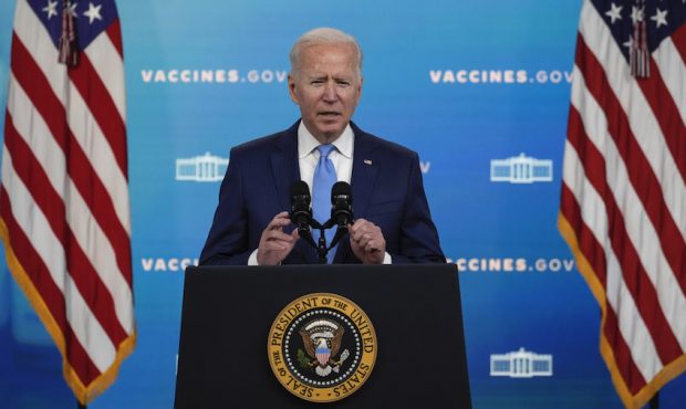President Joe Biden speaks about COVID-19 vaccines in the South Court Auditorium at the White House...