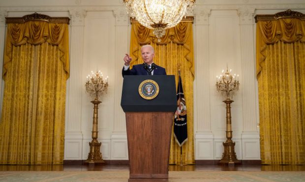 U.S. President Joe Biden speaks about the situation in Afghanistan in the East Room of the White Ho...