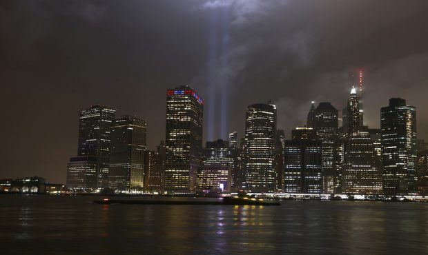 FILE: The 9/11 Tribute in Light shines above the lower Manhattan skyline on September 10, 2020 in N...