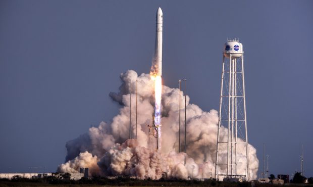 A Northrop Grumman Antares rocket, carrying the Cygnus cargo spacecraft, launches from Pad-0A at NA...