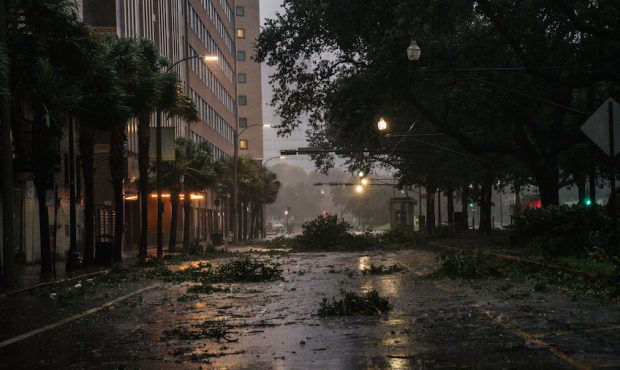 Debris is seen in an intersection in downtown on Aug. 29, 2021, in New Orleans, Louisiana. Hurrican...