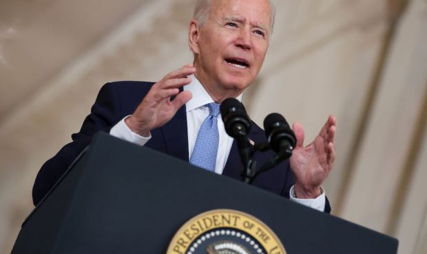 U.S. President Joe Biden delivers remarks on the end of the war in Afghanistan in the State Dining ...