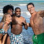 Kyla (Meredith Hagner), Emily (Yvonne Orji), Marcus (Lil Rel Howery) and Ron (John Cena), party together on vacation in Mexico. (Photo by Jessica Miglio/20th Century Studios)