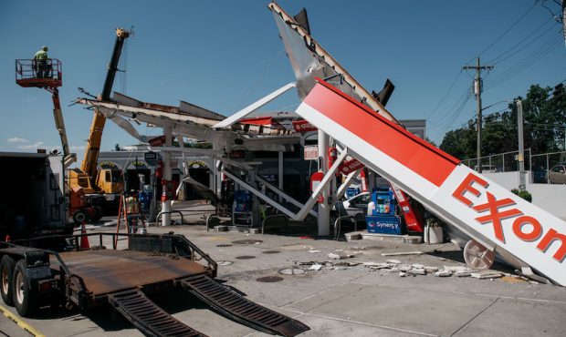 A service station in the Whitestone neighborhood of Queens remained heavily damaged after a night o...
