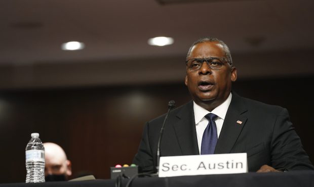 U.S. Secretary of Defense Lloyd Austin speaks during a Senate Armed Services Committee hearing on t...