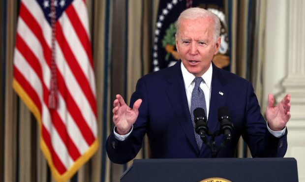 U.S. President Joe Biden delivers remarks on the August jobs numbers in the State Dining Room at th...