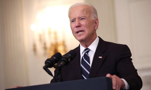 President Joe Biden speaks about combatting the coronavirus pandemic in the State Dining Room of th...