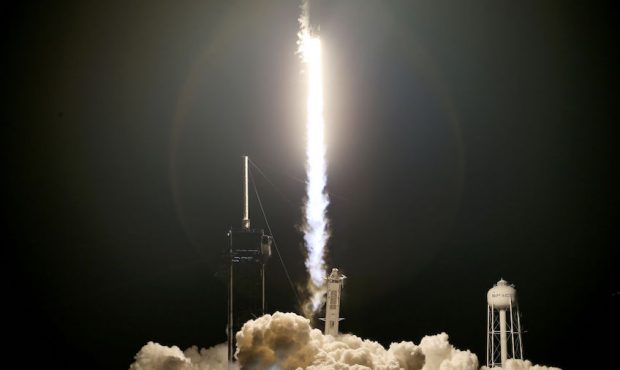 The SpaceX Falcon 9 rocket and Crew Dragon lift-off from launch Pad 39A at NASA’s Kennedy Space C...