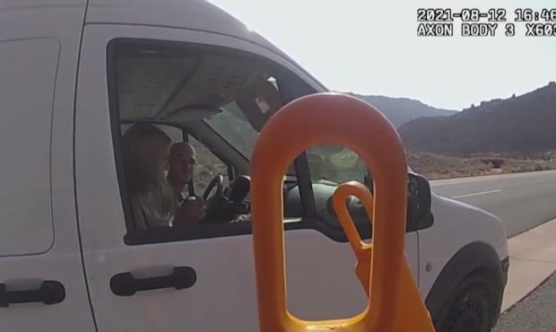 Police body cam footage shows Gabrielle Petito and Brian Laundrie inside their van after Moab polic...