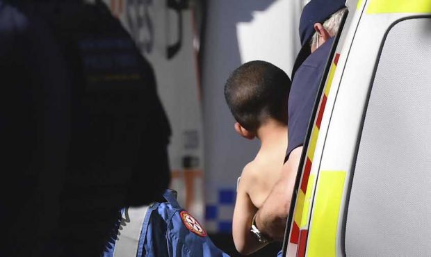 Three-year-old AJ Elfalak is carried by a paramedic into an ambulance after he is found alive on th...