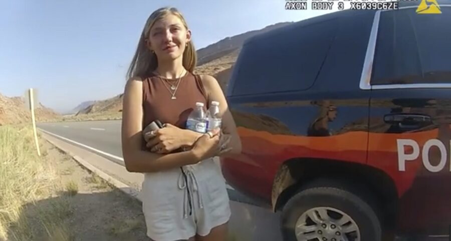 FILE - This police camera video provided by The Moab Police Department shows Gabrielle "Gabby" Peti...