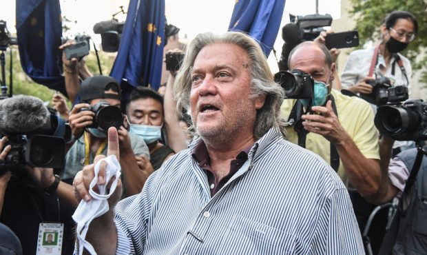 Former White House Chief Strategist Steve Bannon exits the Manhattan Federal Court on August 20, 20...