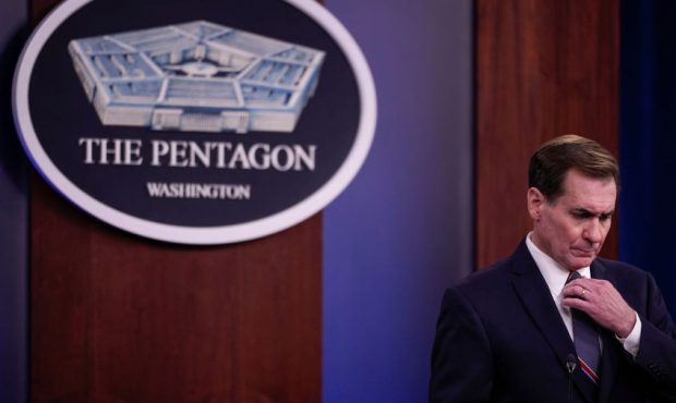 Pentagon Press Secretary John Kirby listens to questions from reporters during a press briefing at ...