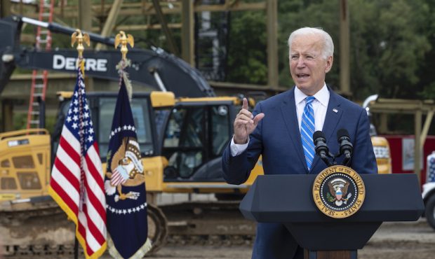 President Joe Biden speaks at the International Union of Operating Engineers Local 324 on October 5...