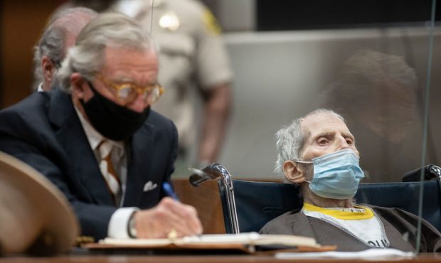 Robert Durst (R), seated with defense attorney Dick DeGuerin, is sentenced on October 14, 2021 in L...