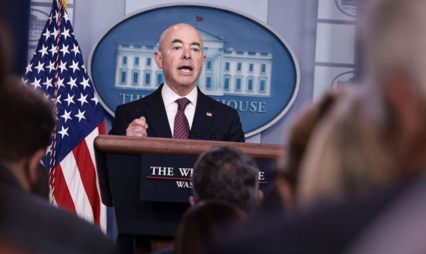 U.S. Homeland Security Secretary Alejandro Mayorkas speaks at a press briefing at the White House o...