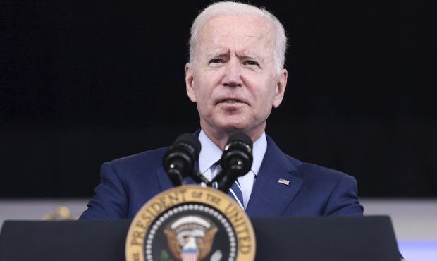 President Joe Biden delivers remarks ahead of receiving a third dose of the Pfizer/BioNTech Covid-1...