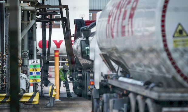 Fuel tankers are loaded at the Valero - Manchester Fuel Terminal at Trafford Park on September 28, ...