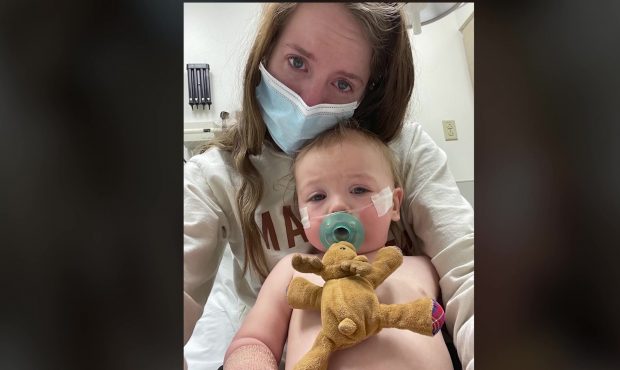 Amanda Freestone and her 1-year-old son, hospitalized a month after catching COVID-19. (Courtesy Fr...