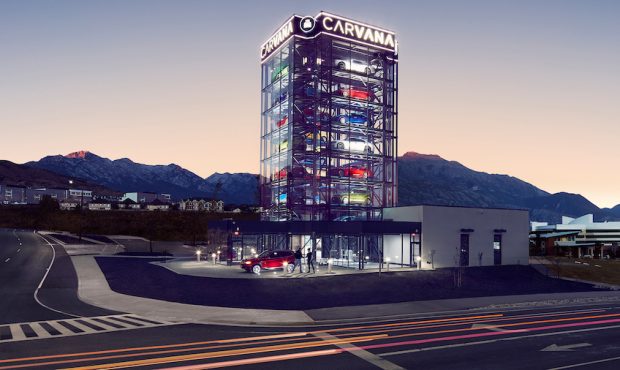 The car vending machine is eight stories tall and can hold 27 vehicles. (Dave Klemow/Carvana)...