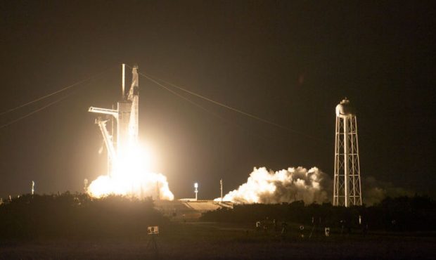 A SpaceX Falcon 9 rocket carrying the company's Crew Dragon spacecraft is launched on NASA’s Spac...