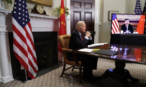 U.S. President Joe Biden participates in a virtual meeting with Chinese President Xi Jinping at the...