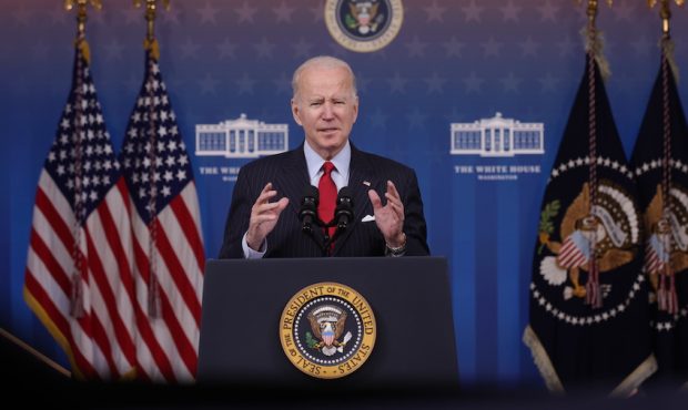 President Joe Biden speaks on the economy during an event at the South Court Auditorium at Eisenhow...
