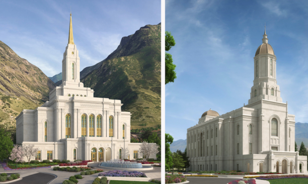 Renderings of the Provo Utah and Smithfield Utah temples. (The Church of Jesus Christ of Latter-day...