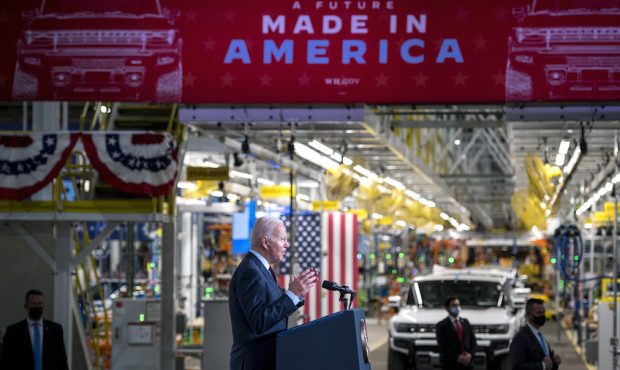 President Joe Biden speaks on November 17, 2021 at General Motors' Factory ZERO electric vehicle as...