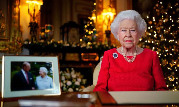 Queen Elizabeth II records her annual Christmas broadcast in the White Drawing Room at Windsor Cast...