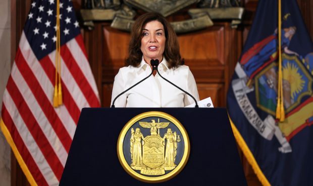 FILE: New York Gov. Kathy Hochul speaks at the New York State Capitol on August 24, 2021, in Albany...