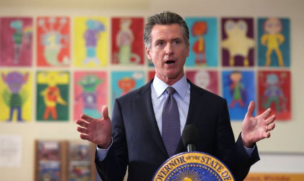 California Gov. Gavin Newsom speaks during a news conference after meeting with students at James D...