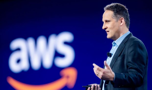 Amazon Web Services (AWS) CEO Adam Selipsky delivers a keynote address during AWS re:Invent 2021, a...