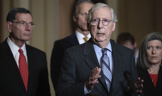 Senate Minority Leader Mitch McConnell (R-KY) speaks at a news conference after a weekly Republican...