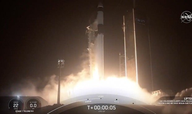 SpaceX’s Falcon 9 rocket launches from Kennedy Space Center’s Launch Complex 39A in Florida, on...
