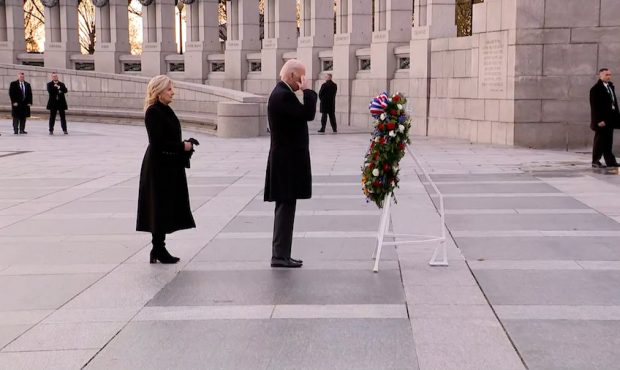President Joe Biden and first lady Jill Biden visited to the World War II Memorial in Washington, D...