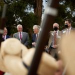 Elder D. Todd Christofferson of the Quorum of the Twelve Apostles (third from left) joins a celebration at the Old Town San Diego State Historic Park in San Diego, California, on Saturday, January 29, 2022, to mark the 175th anniversary of the Mormon Battalion’s arrival in the city. (Intellectual Reserve, Inc.)