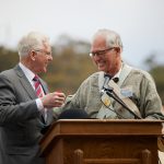 Elder D. Todd Christofferson of the Quorum of the Twelve Apostles (left) joins his brother Greg at the Old Town San Diego State Historic Park in San Diego, California, on Saturday, January 29, 2022, during a celebration of the 175th anniversary of the arrival of the Mormon Battalion in San Diego. Greg is president of the Mormon Battalion Association. (Intellectual Reserve, Inc.)