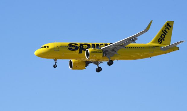 FILE: A Spirit Airlines jet comes in for a landing at McCarran International Airport on May 25, 202...