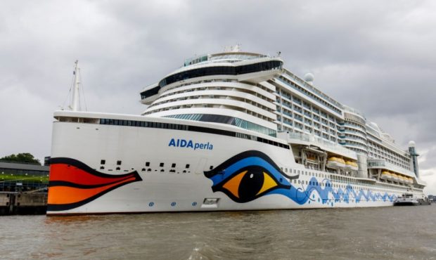 HAMBURG, GERMANY - JULY 29: The AIDA perla, a cruise ship of AIDA Cruises, stands in Hamburg Port o...
