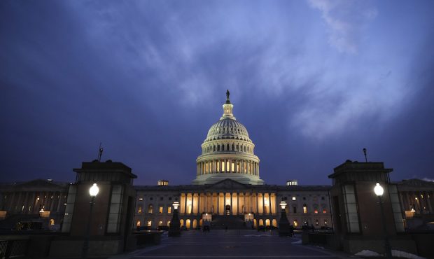 A view of the U.S. Capitol on Wednesday evening, January 19, 2022 in Washington, DC. The Senate hel...