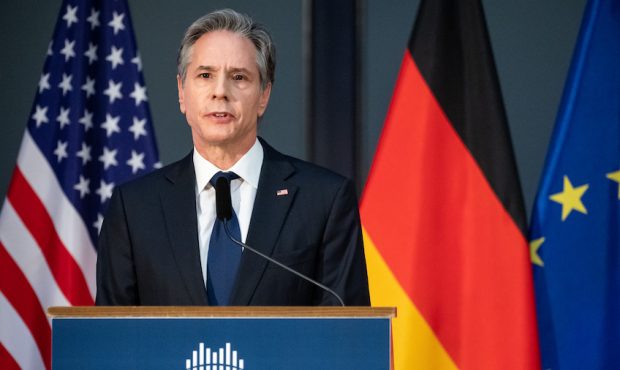 Antony Blinken, US Secretary of State, speaks at a joint event organized by the German Marshall Fun...