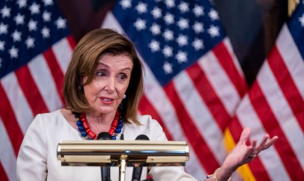 Speaker of the House Nancy Pelosi responds to a question from the news media during a press confere...