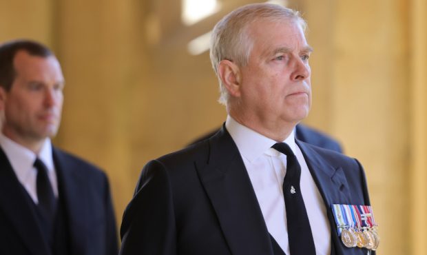 FILE: Peter Phillips and Prince Andrew, Duke of York during the funeral of Prince Philip, Duke of E...