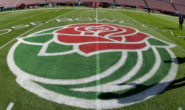 PASADENA, CALIFORNIA - JANUARY 01: A view of the logo on the field prior to the game between the Oh...