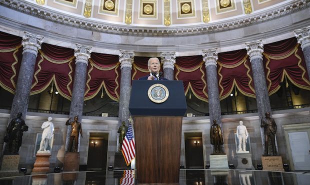 President Joe Biden delivers remarks on the one-year anniversary of the Jan. 6 attack on the U.S. C...