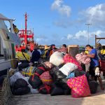 Supplies donataed by Nuku'alofa stake members await loading onto the boat bound for the outer islands of Tonga. January 2022. (Intellectual Reserve, Inc.)
